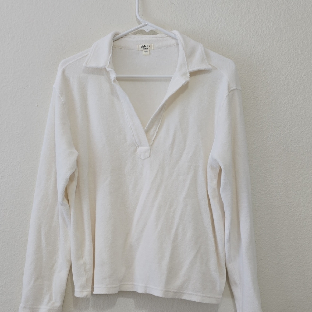 dylan White Long-Sleeve Polo Top